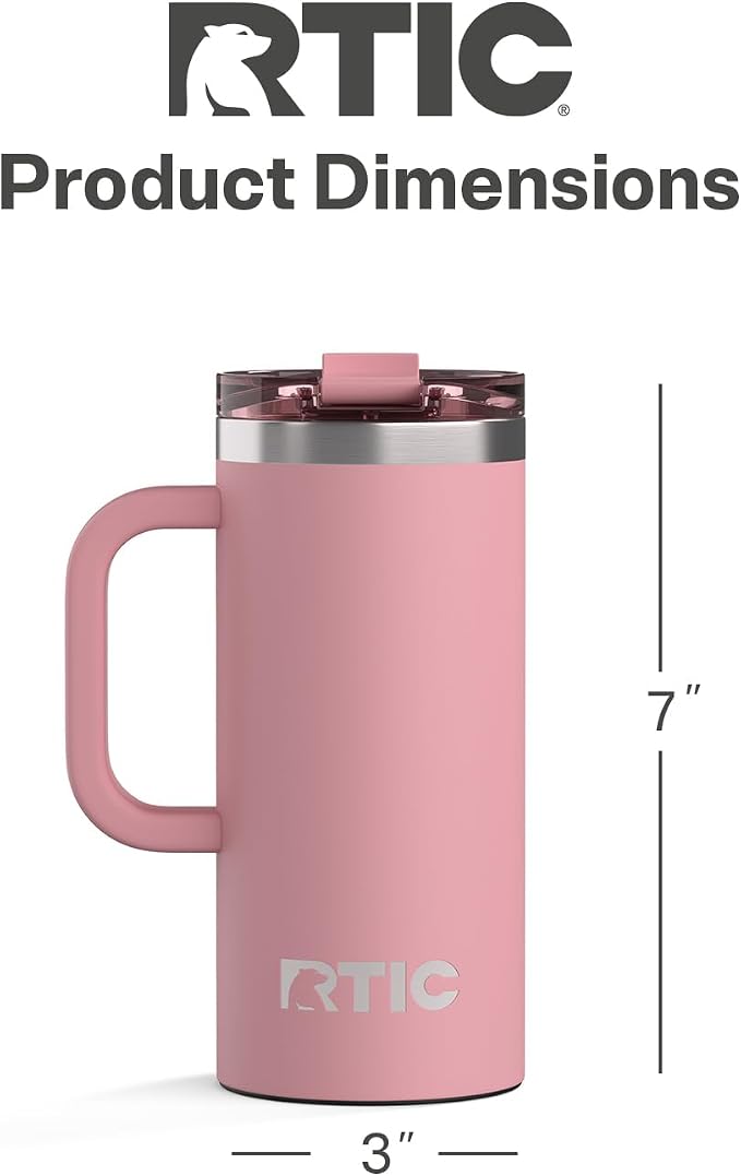 RTIC 16oz Road Trip Travel Mug with Lid and Handle, Ceramic Lined, Insulated, Stainless Steel, Metal, Double Wall Vacuum-Insulation, Portable Coffee, Tea Cup for Hot and Cold Drink, Dusty Rose - Image 4