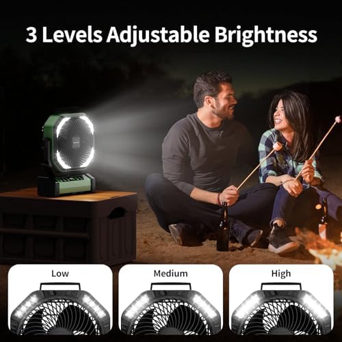 Socool Camping Fan with Light, 20000mAh Rechargeable Battery Fan with Remote, 112Hrs & 8 Speeds, Digital Display, Timer, Auto Oscillation, 270° Pivot & Hook for Outdoor Tent, Hurricane, Power Outage - Image 6