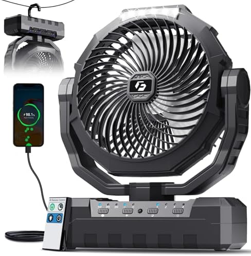 FRIZCOL 3-in-1 Camping Fan - Portable Fans Rechargeable - 48000mAh Battery Powered Fan with Light & Remote for Indoor, Outdoor, Tent, Travel, Fishing, Jobsite, Gifts for Men Dad Him - Black by FollowUsGetMoreInfoNow