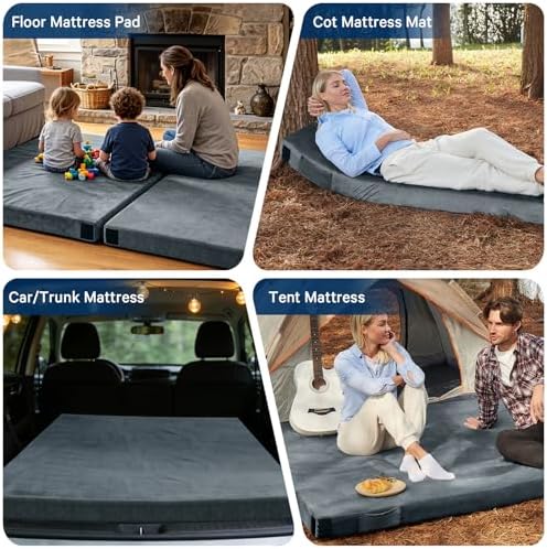 CYMULA Memory Foam Camping Mattress Pad, CertiPUR-US Sleeping Mat, Portable Roll Up Mattress for Adults, Camping Bed Pads for Sleepover, Car Bed with Travel Bag - Image 4