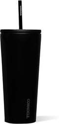 Corkcicle Cold Cup Insulated Tumbler with Straw - Keeps Drinks Cold for 12 Hours - Triple-Insulated Stainless Steel - Leak-Resistant Lid - Summer Drinkware Gift - 24 oz - Matte Black by Corkcicle