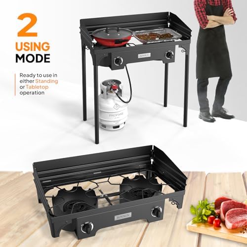 ROVSUN 2 Burner Outdoor Propane Gas Stove with Regulator, Windpanel & Carrying Bag, 150,000 BTU Powerful Stand Cooker for Backyard Cooking Camping Home Brewing Canning Turkey Frying - Image 5
