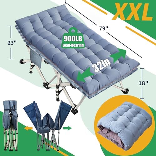32 Inches Wide XXL Camping Cot with Mattress, Oversize Folding Cot - Image 4