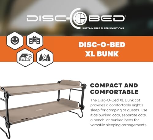 Disc-O-Bed Extra Large Portable Bunk Camping Cots with Carry Bags, Tan - Image 2