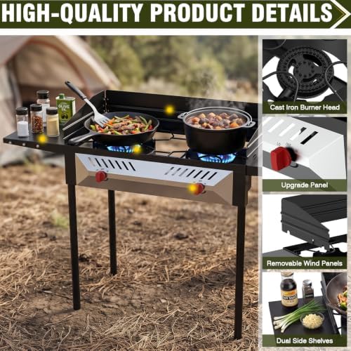 BESTFIRE 2 Burner Propane Gas Stove 150k BTU High Pressure Outdoor Cooker - Image 3