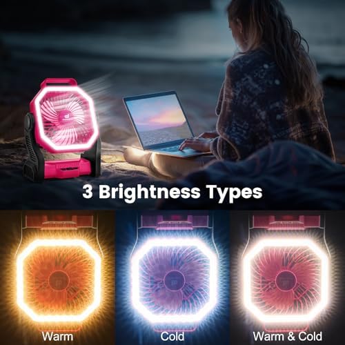 Odoland Portable Rechargeable Fan, 20000mAh Camping Fan with LED Lantern - Image 3
