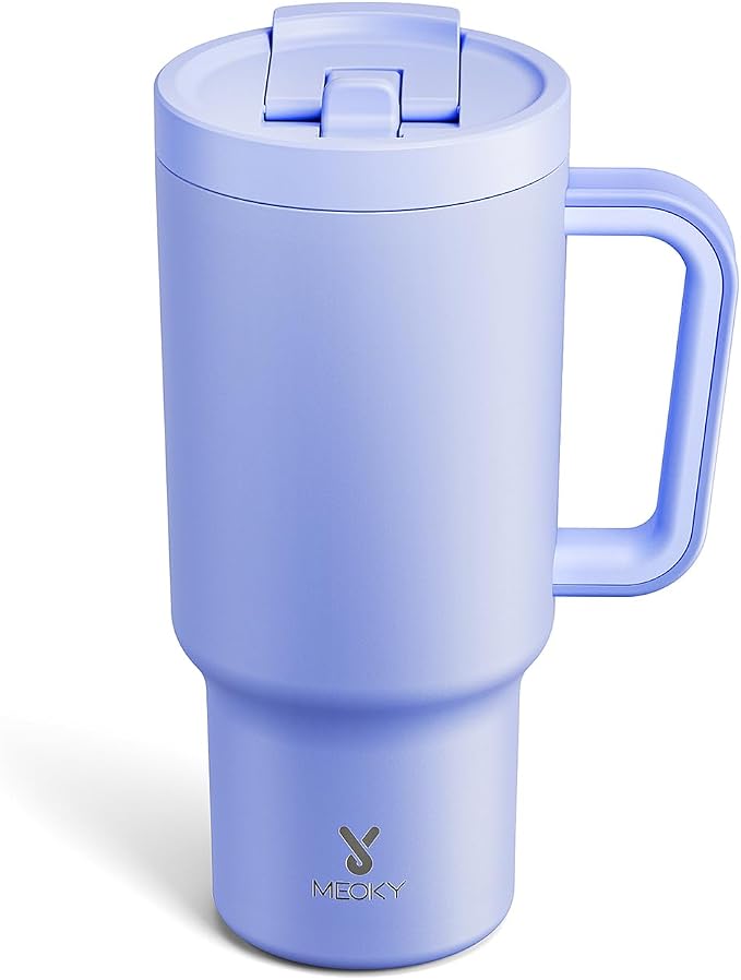 Meoky 32 oz Tumbler with Handle and Flip Straw, 100% Leakproof Tumbler with Lid and Straw, Stainless Steel Insulated Cup, Cupholder Friendly, Keeps Cold for 24 Hours (Lilac) by MEOKY