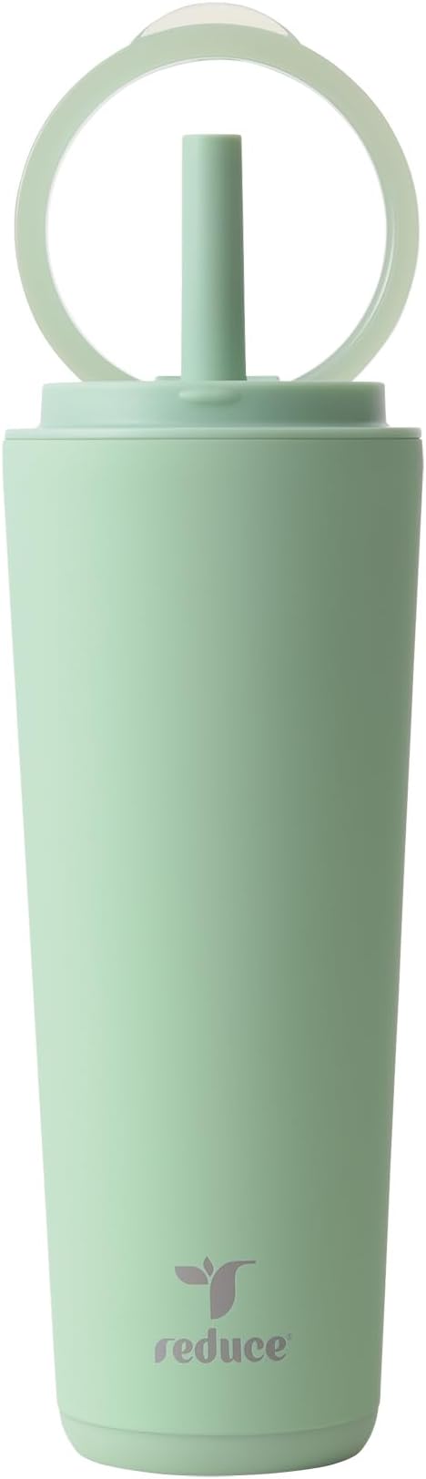 REDUCE Halo 24 oz Stainless Steel Vacuum Insulated Tumbler - Spill Proof Travel Mug with Flip Handle Lid - Keeps Drinks Cold for 32 Hrs - Dishwasher Safe - Cupholder Friendly - Matcha by Reduce