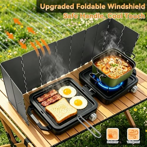 2 Burner 24000 BTU Propane Camping Stove, Foldable Camp Stove with 2-in-1 Frying Pan & Pot, Adjustable Burner Dual Gas Stove,Camp Cooking Set with Windshiel, Carry Bag for Tailgating, Picnic, Black - Image 3