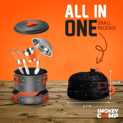 Smokey Camp Camping Cookware Mess Kit Set with Stove - Backpacking Camping Pots and Pans Set, All in One Non-Stick Camping Cooking Set, Portable Stove, Hiking, Picnic, Outdoor & Camping Cookware Set - Image 2