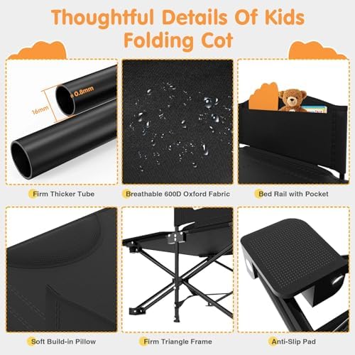 Suteck Kids Camping Cot, Comfortable Toddler Cots Bed with Blanket - Image 5