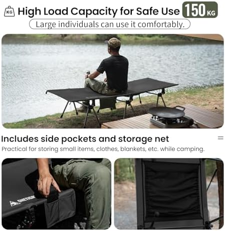 ONETIGRIS SUPRANUBIS Camping Cot, Height Adjustable with Cot Leg Extenders, Strong Support 330lbs, Lightweight Comfortable Folding Bed for Camping, Hiking, Travel, Truck, Beach, Office Nap - Image 3
