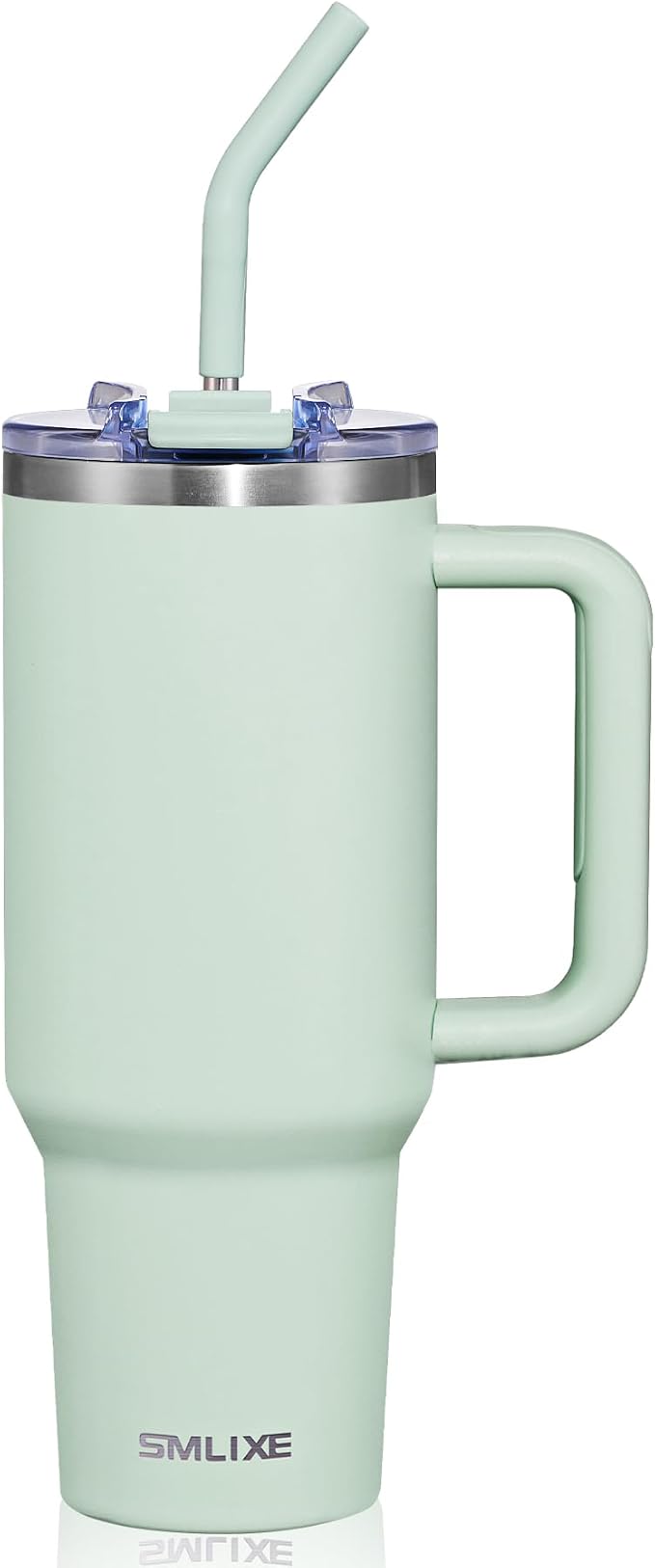 40 oz Tumbler with Handle and Straw Lid,Insulated Reusable Stainless Steel Water Bottle Travel Mug，Cupholder Friendly Double Wall Vacuum Sealed Cup (Light Green) by smlixe