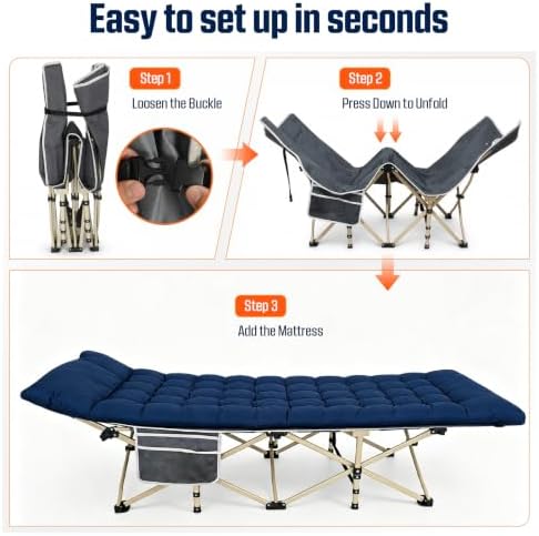 ARAER Camping Cot for Adults, 28in Wide with Mattress (Navy Blue) - Image 6
