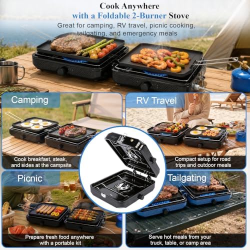 Uniflasy Foldable 2 Burner Camping Stove with Griddles - Image 4