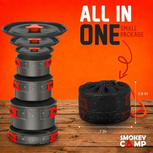 Smokey Camp Camping Cookware Mess Kit Set with Stove - Backpacking Camping Pots and Pans Set, All in One Non-Stick Camping Cooking Set, Portable Stove, Hiking, Picnic, Outdoor & Camping Cookware Set - Image 2