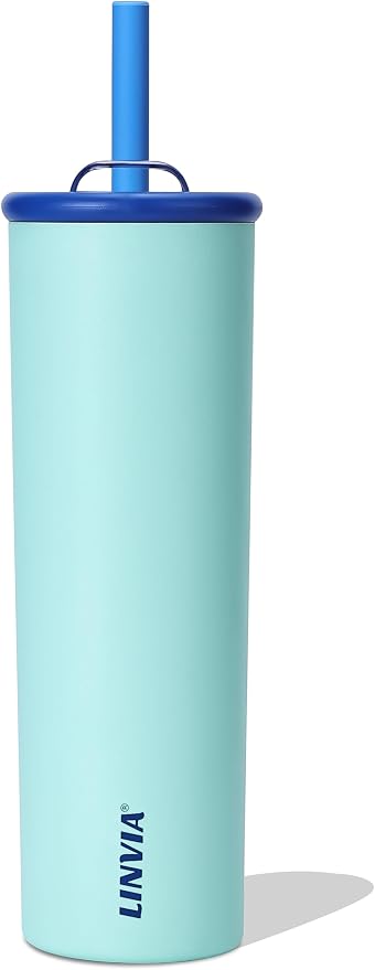 Candy Tumbler, 25 oz Insulated Stainless Steel Water Bottle, 2-in-1 Lid with Flexible Straw, BPA-Free, Cup Holder Friendly, Dishwasher Safe, Teal by LINVIA