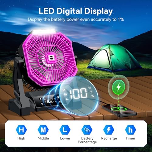 Portable Camping Fan with LED Lantern, 30000mAh Rechargeable Battery Operated Fan with 3 Speeds & Digtal, Personal USB Table for Camping Essential ＆ Hurricane-Ready - Image 5