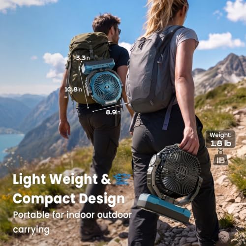 FRIZCOL 3-in-1 Camping Fan - Portable Fans Rechargeable - 24000mAh Battery Powered Fan with Light for Indoor, Outdoor, Tent, Travel, Fishing, Jobsite, Gifts for Men Dad Him - Blue - Image 6