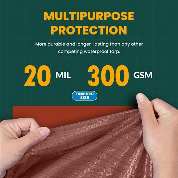 Tarp Cover Brown/Black Heavy Duty 20 Mill Thick Material, Waterproof 12'X20' - Image 3