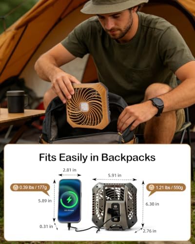 Odoland Camping Fan with LED Lantern, 40H Rechargeable Portable Tent Fan - Image 4