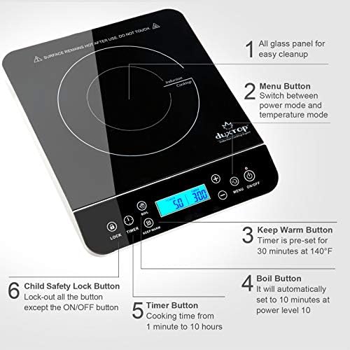 Duxtop Portable Induction Cooktop, Countertop Burner 1800W Silver 9600LS - Image 4
