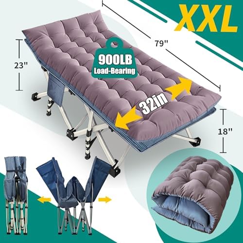 32" XXL Camping Cot with Mattress,900LBS Folding Camping Bed - Image 3