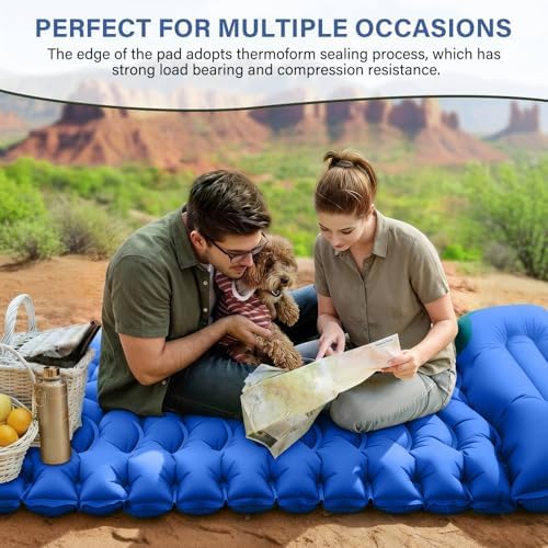 FUN PAC Camping Sleeping Pad with Pillow Built-in Foot Pump Inflatable Sleeping Mat Compact for Camping Backpacking Hiking Traveling - Blue - Image 7