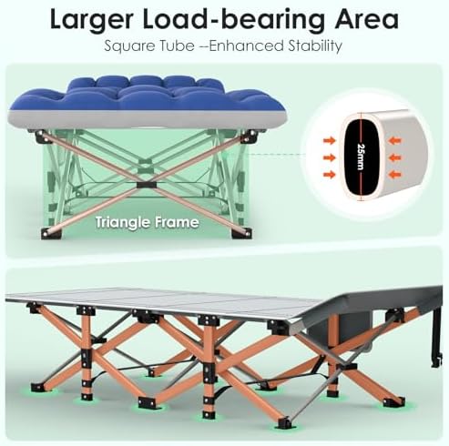 Suteck Camping Cot, Folding Camping Cot Bed for Adults Sleeping 1200D Double Layer Oxford Portable Folding Outdoor Cots for Camping W/Soft Pad Carry Bag for Home Office Nap Beach Travel, Stripe Blue - Image 5