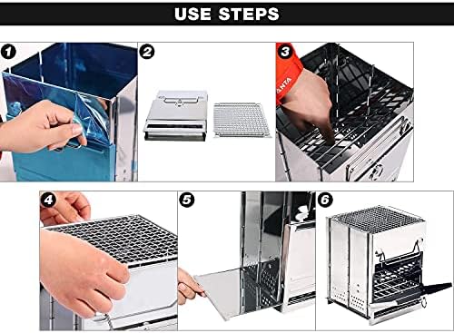 REDCAMP Wood Burning Folding Camp Stove Stainless Steel Grid, Portable Collapsible Backpacking Stove Survival Rocket Stove for Hiking Outdoor Tent Camping Picnic BBQ, Large - Image 5