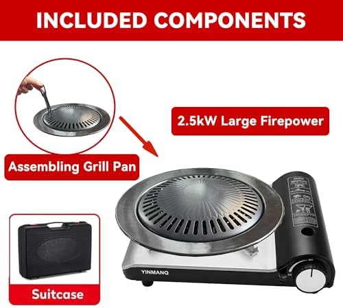 Detachable Grill Pan & Butane Stove Combo with Safety Auto-Eject | Portable Suitcase Design for Camping, Tailgating, Picnics, Indoor/Outdoor Cooking & Hot Pot - Image 4