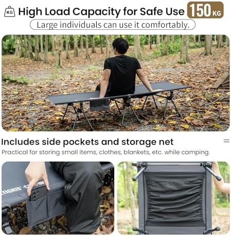 ONETIGRIS SUPRANUBIS Camping Cot, Height Adjustable with Cot Leg Extenders, Strong Support 330lbs, Lightweight Comfortable Folding Bed for Camping, Hiking, Travel, Truck, Beach, Office Nap - Image 4
