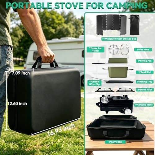 2 Burner Camping Stove 24000 BTU, Portable Propane Camp Stove Set, Black - Image 6