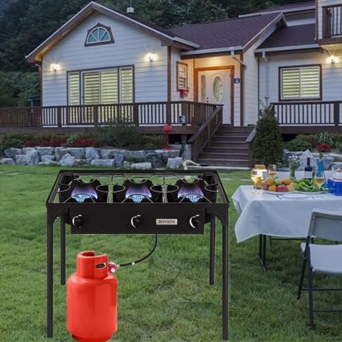 ROVSUN 3 Burner Outdoor Propane Gas Stove with Regulator, High Pressure 225,000 BTU Stand Cooker for Backyard Cooking Camping Home Brewing Canning Turkey Frying - Image 7