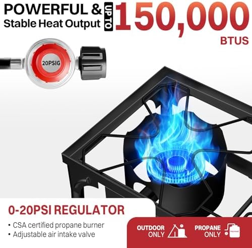 2 Burner Propane Camping Stove Outdoor|150000 BTU|Side Shelf with Cabinet - Image 3