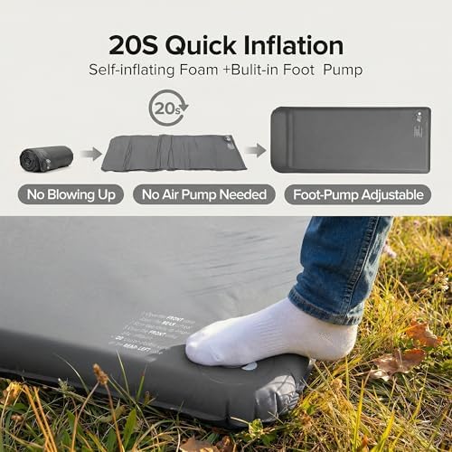 Self-Inflating Sleeping Pad for Camping, 3" Ultra-Thick Outdoor Camping Mat with Pillow & 9.5 R-Value, Insulated All-Season Foam Camping Mattress for Camping Travel Tent Car - Image 3