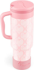 40 oz Insulated Tumbler with Handle and Push-Button Straw Lid, Stainless Steel Travel Cup for Gym Office, Leakproof, BPA-Free, Cup Holder Friendly, Bow Silicone Boot, Pink (C’ Blush) by Coquella