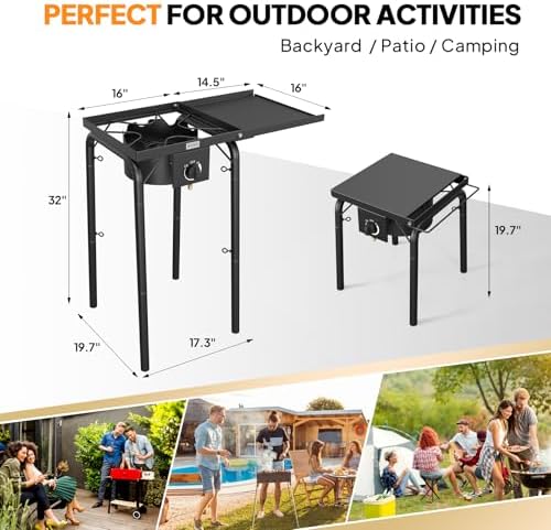 ROVSUN Single Burner Gas Stove with Side Shelf, 100,000BTU Portable Propane Stove with Removable Leg & Regulator for Camping Home Backyard Outdoor Cooking Brewing Canning Turkey Frying - Image 6