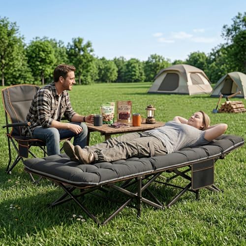 ABORON XXL Folding Camping Cot for Adults, 32 in Wide with Mattress, 900 lb - Image 2