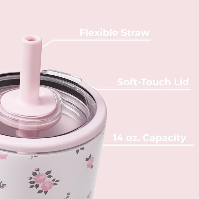 HydroJug Everyday Tumbler 14 oz – Ceramic-Lined Insulated Tumbler with Straw and Soft-Touch Lid, Cup Holder Friendly, Double-Wall Vacuum Insulation, Reusable Travel Cup – Wildrose - Image 4