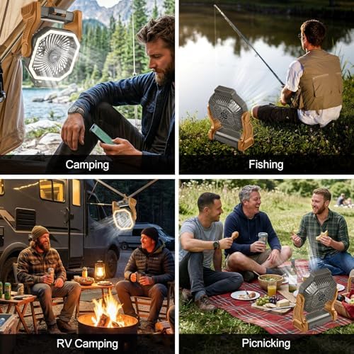 Odoland Portable Rechargeable Fan, 20000mAh Camping Fan with LED Lantern - Image 2