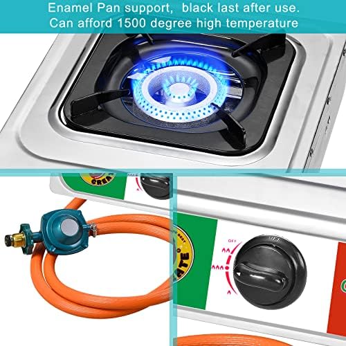 Vivicreate 10000 BTU Single Burner Propane Gas Stove Outdoor Camping Cooker Portable Stainless Steel Cooktop with Hose for BBQ Frying Boiling High BTU Estufa Portátil Fogón de Gas - Image 2