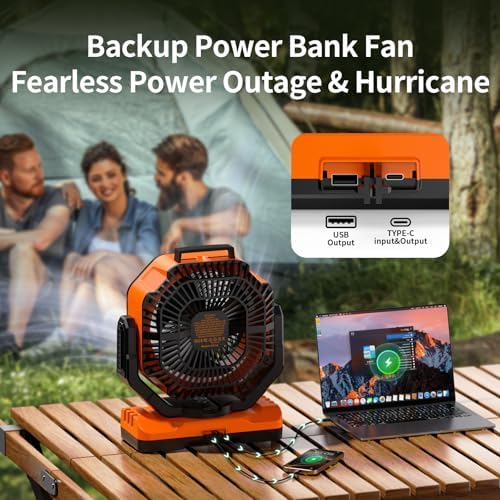 Socool 40000mAh Camping Fan Rechargeable, Battery Operated Portable Outdoor Fan Remote, 136Hrs & 4-Speed Cordless Oscillating, Table Fan with Light & Timer for Tent RV Jobsite Hurricane Power Outage - Image 5