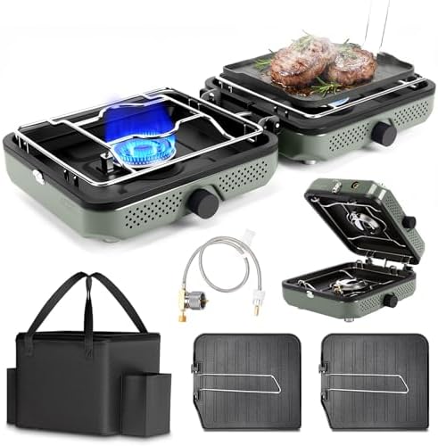 Hisencn 2 Burner Camping Stove with Dual Griddles for Camping,RV Essentials by Hisencn