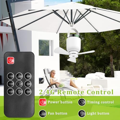 Rechargeable Camping Fan with LED Lantern, 2 in 1 Portable Small Ceiling Fan with Light for Outdoor Tent Gazebo Patio RV, USB C Battery Powered White Fan with Remote, Detachable 3 Blade Hanging Fan - Image 5
