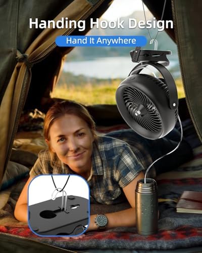 ATEngeus 20000mAh Misting Fan with Clip, 8'' Portable Clip on Fan Battery Operated, 3 Speeds, 3 Mist Modes, Hook, Silicone strap, Max 90H Runtime for Golf Cart, Canopy, Camping Essentials - Image 6