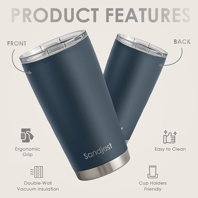SANDJEST Stainless Steel Tumbler 20 oz, Double Wall Vacuum Insulated Mug with Lid, Travel Coffee Cup for Women Men Friends, Birthday Christmas (Deep Sea Blue) - Image 2