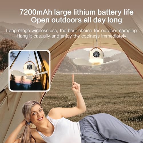 Portable Fan with Remote, 7200mAh Low Noise USB Fan 4 Speeds & 3 Warm Lights, Hanging Travel Fan with Timer, for Workshop Dorm Room Bedroom Camping Tent - Image 4