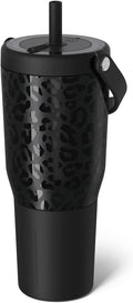 BrüMate Resa 35oz 100% Leakproof Travel Tumbler w/Handle & Straw | Flexible SoftSip Straw | Silicone Sleeve for Durability | Stainless Steel | Cup Holder & Travel Friendly Water Bottle (Onyx Leopard) by Br%C3%BCMate