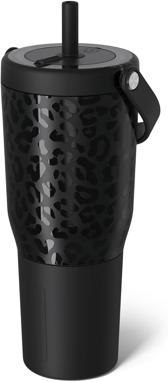 BrüMate Resa 35oz 100% Leakproof Travel Tumbler w/Handle & Straw | Flexible SoftSip Straw | Silicone Sleeve for Durability | Stainless Steel | Cup Holder & Travel Friendly Water Bottle (Onyx Leopard) by Br%C3%BCMate